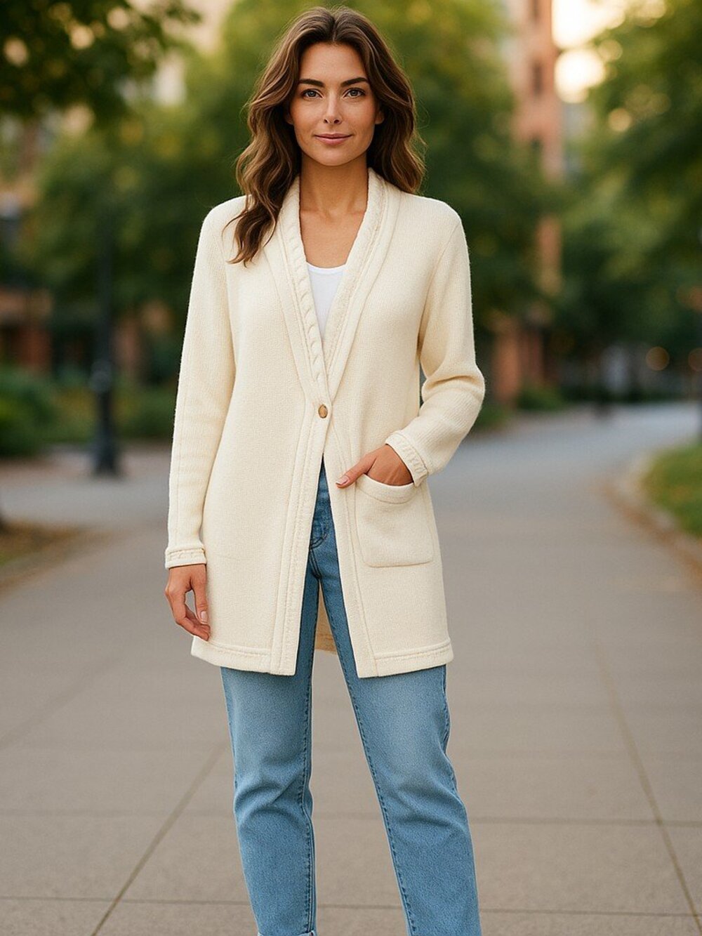 White Shawl Collar Cardigan Sweater Ladies Large